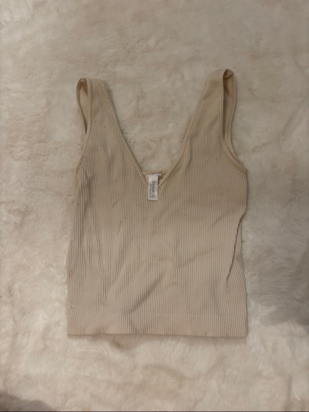 Ribbed V-Neck Tank Top in Light Beige